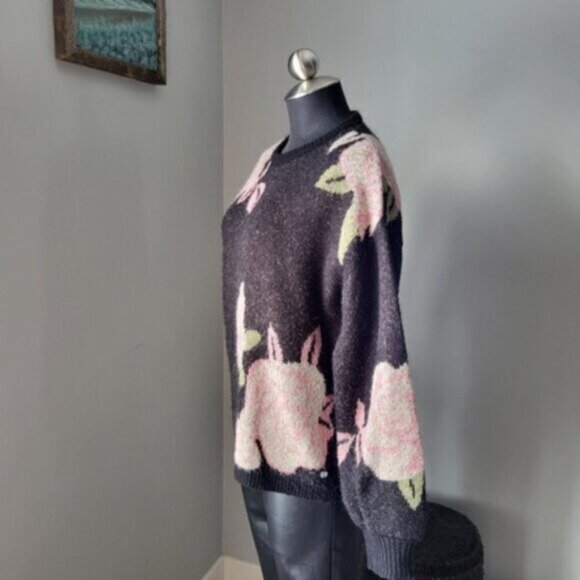Floral Puff Sleeve Oversized Cozy Sweater Point Zero Womens Sz Medium - Picture 8 of 12